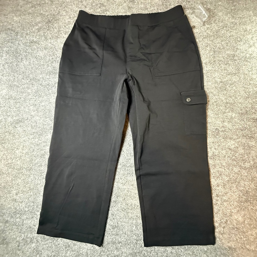Susan Graver Weekend Black Cotton Stretch Cargo Pants Womens Medium Petite MP
